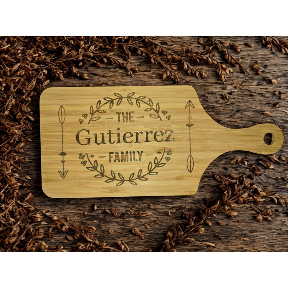Handmade Personalized Bamboo Family Name Cutting Board Charcuterie Decor Brown